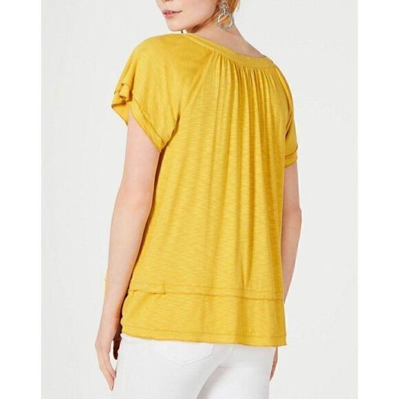 Style & Co Shirt Top XL Golden Yellow Short Sleeve - Picture 7 of 8
